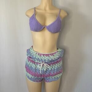 2pc lavender Beach Set Cover Up Romper Bikini Resort Outfit S resort beach pool